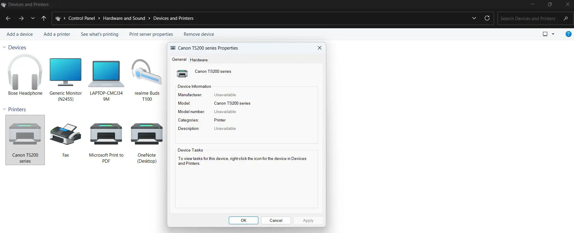 Find the printer model number
