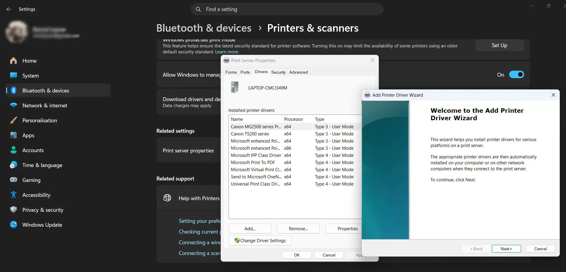 Use the Add Printer Driver Wizard